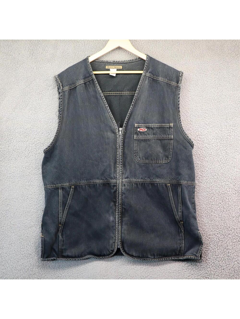 Paco Sports Denim Vest Men Large Embroidered Zip Y2K